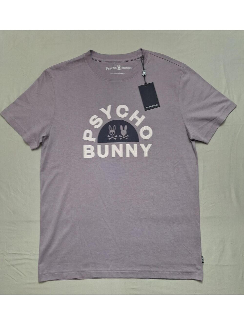 Psycho Bunny Goldie Graphic Tee Men 4/S Lavender Gray Pima Cotton Signature NWT